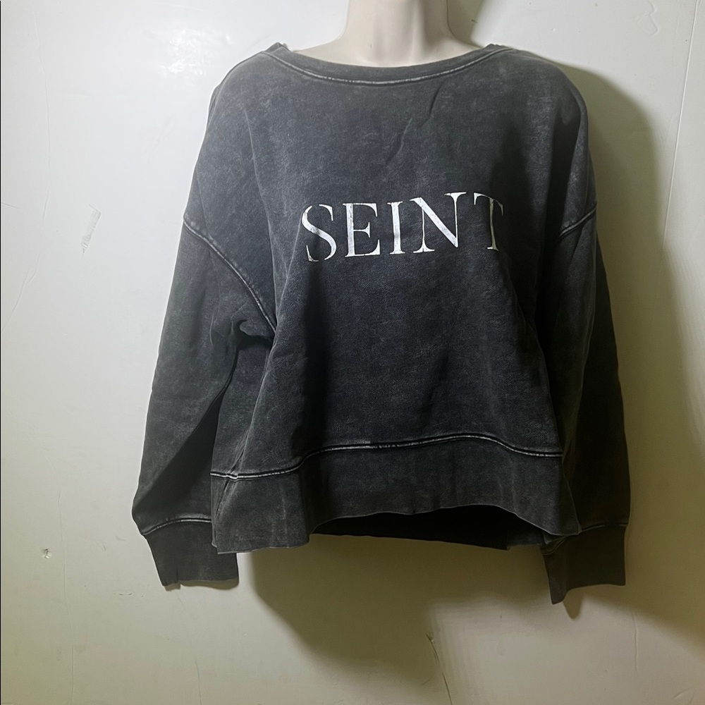 SEINT ACID WASH CREW NECK CROPPED SWEATSHIRT SIZE L XL